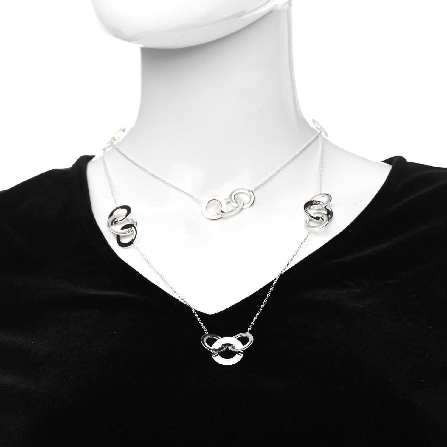 Tiffany Sterling Silver 1837 Interlocking Circles Station Long Necklace 2 of 4