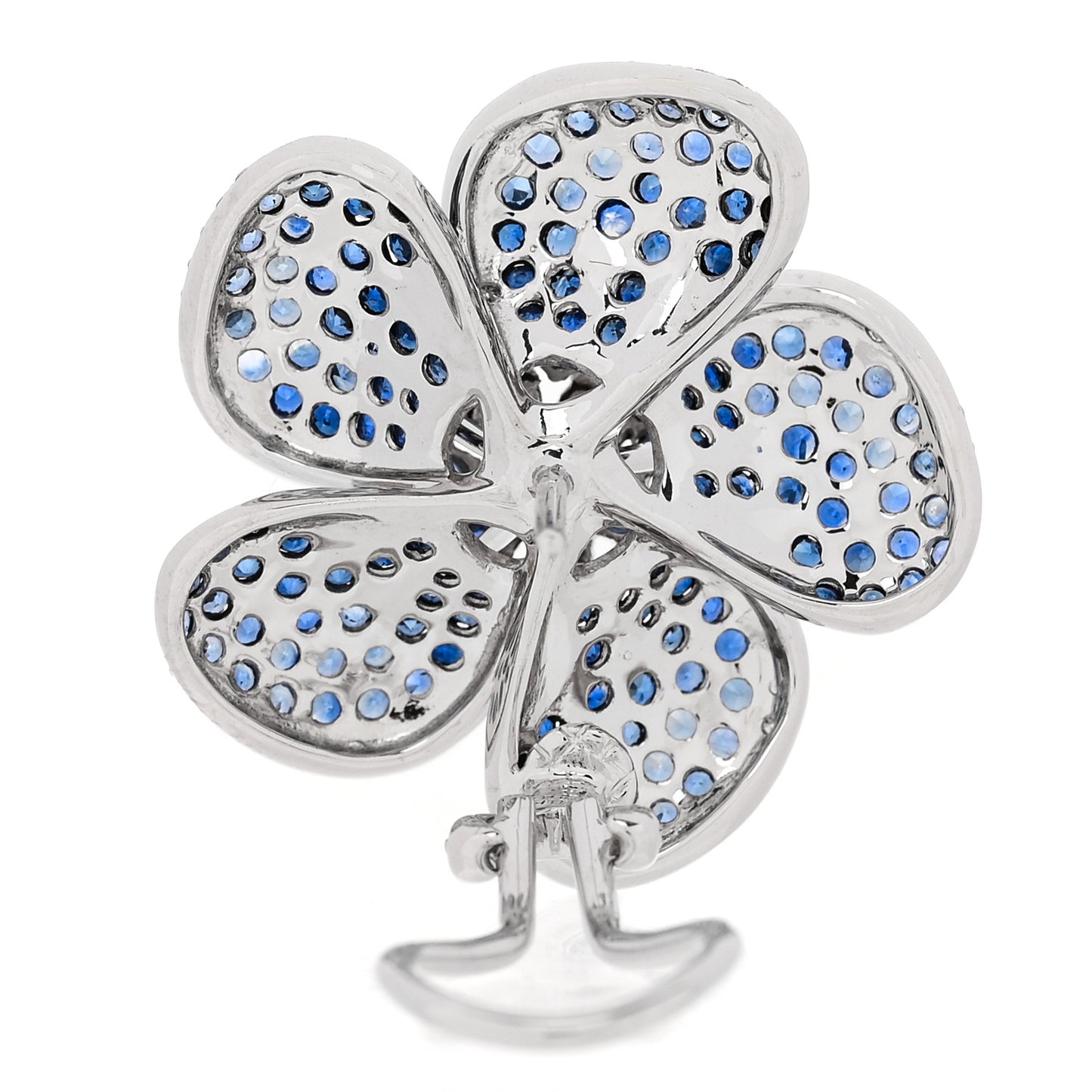 18K White Gold Diamond Blue Sapphire Flower Earrings