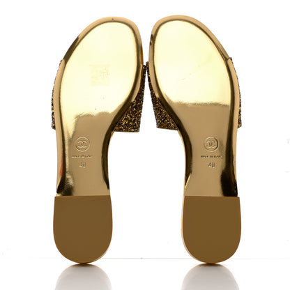 Chanel Glitter Fabric CC Mules 40 Gold Black 5 of 10