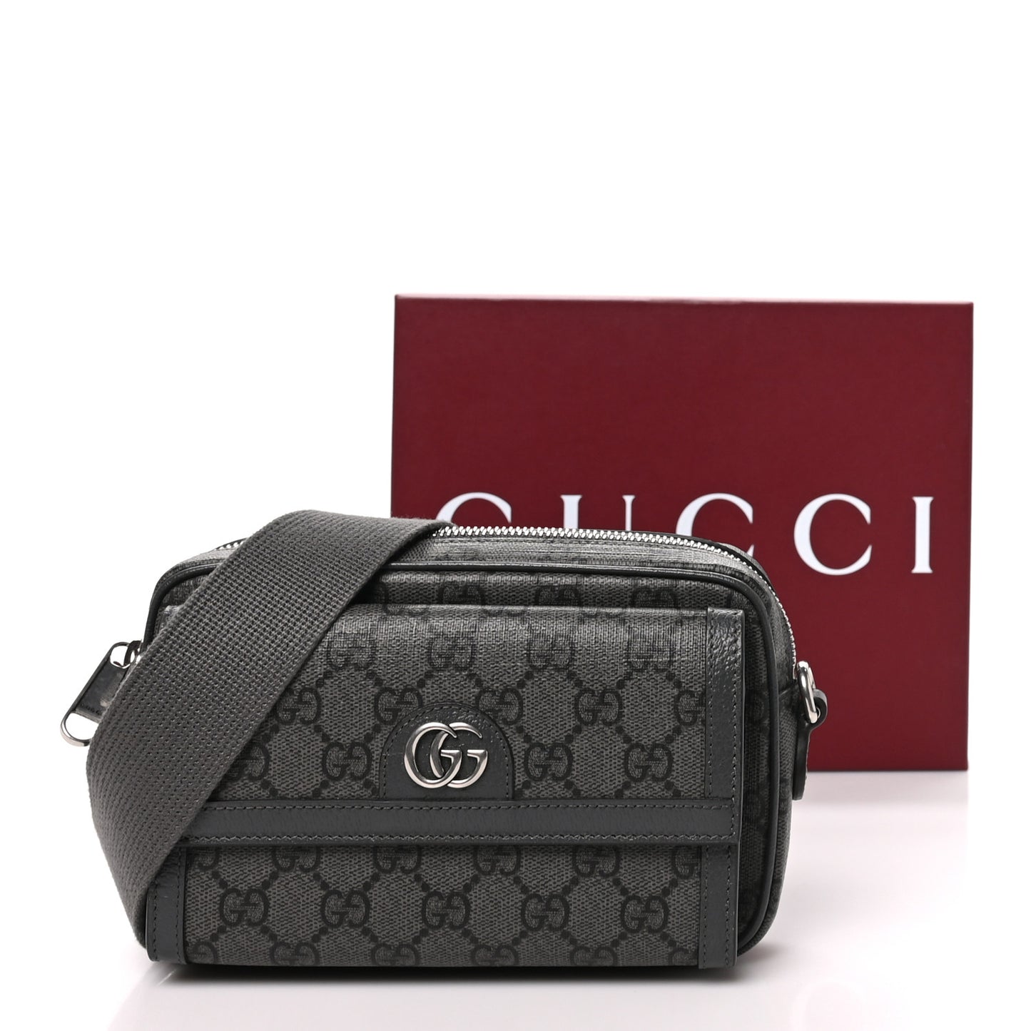 GG Supreme Monogram Textured Dollar Calfskin Mini Ophidia Bag Graphite Grey