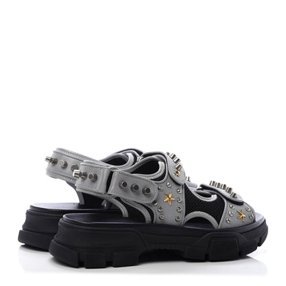 Gucci Technical Canvas Calfskin Reflective Studded Mens Aguru Sandals 9 Silver Black 4 of 8