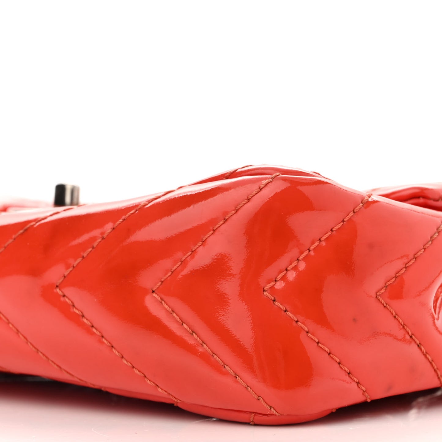 Patent Chevron Quilted Medium Single Flap Red