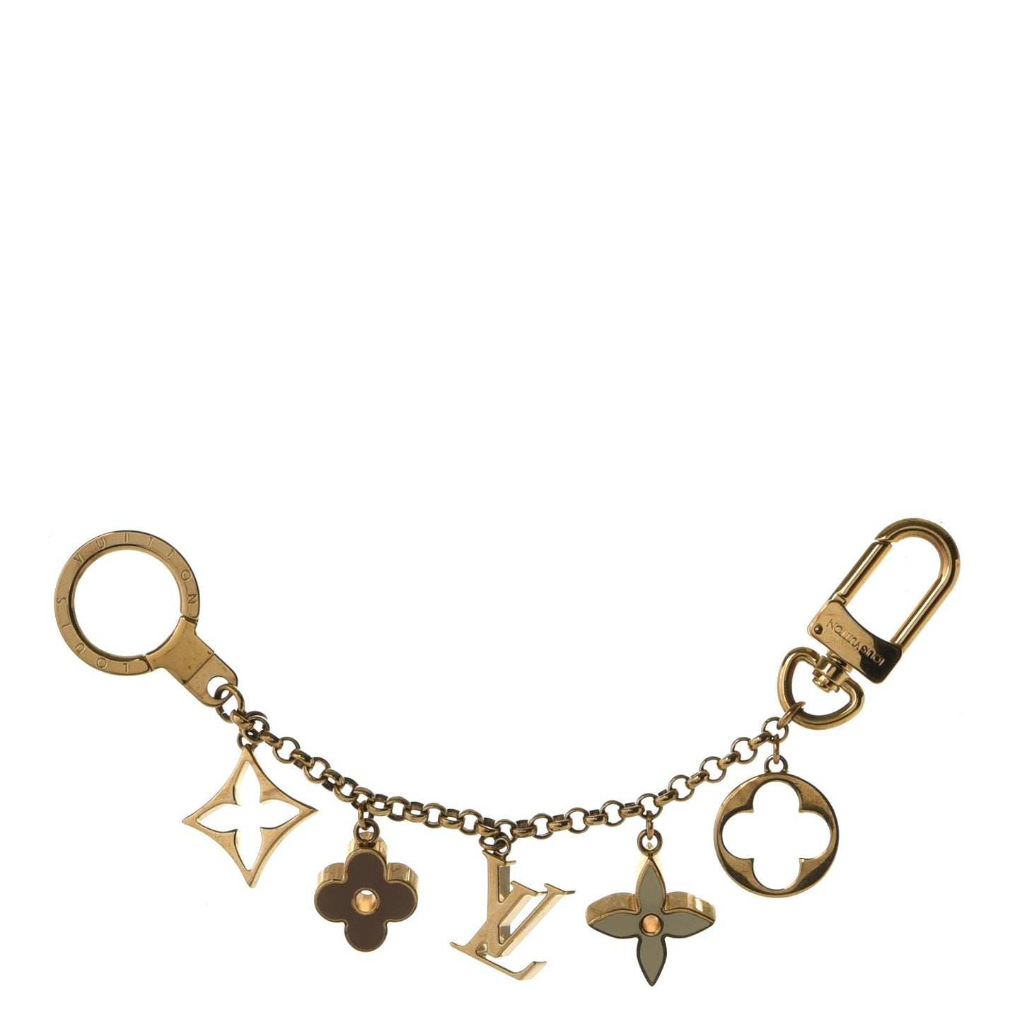 Brass Enamel Fleur De Monogram Bag Charm Chain Gold