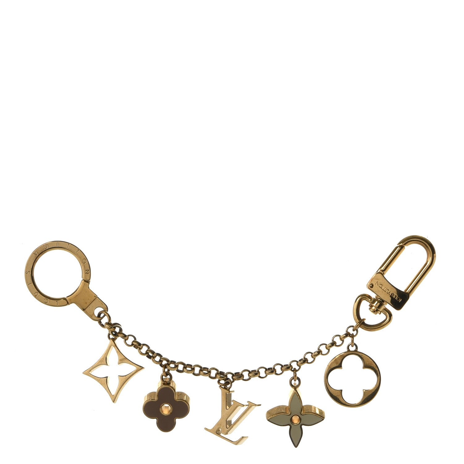 Louis Vuitton Brass Enamel Fleur De Monogram Bag Charm Chain Gold 1 of 6