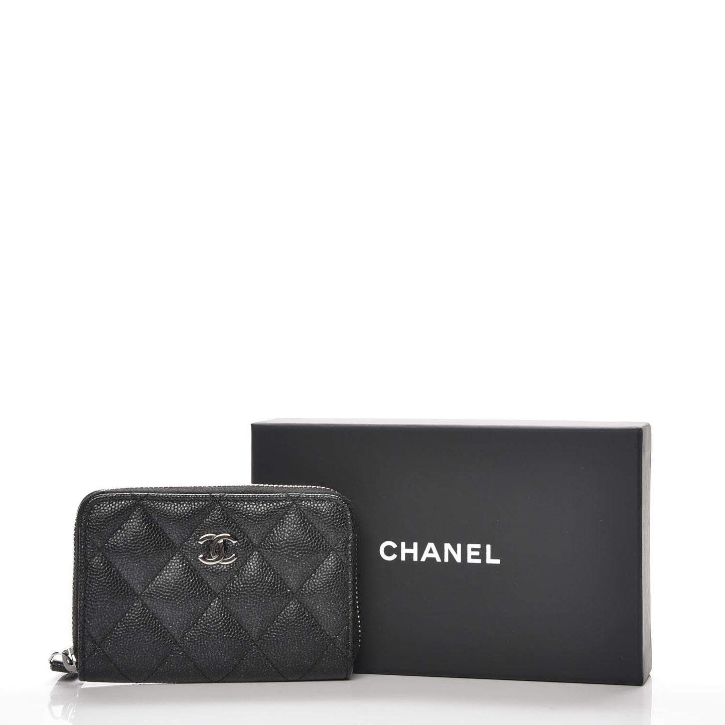 Iridescent Caviar Quilted Zip Coin Purse Black