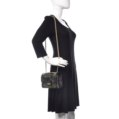 Chanel Calfskin Crocodile Embossed Graffiti 2.55 Mini Cocodile Reissue Flap Black Gold 2 of 12