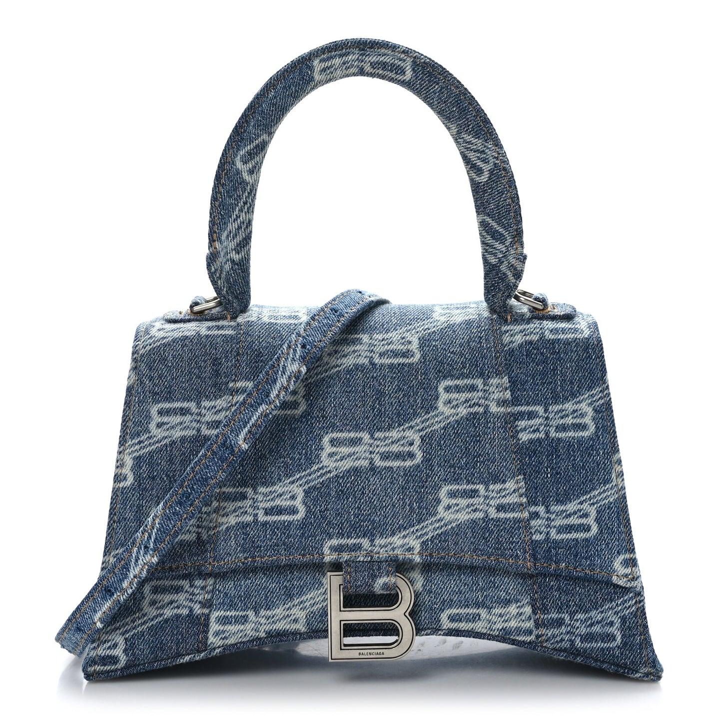 Denim BB Monogram Small Hourglass Top Handle Bag Blue
