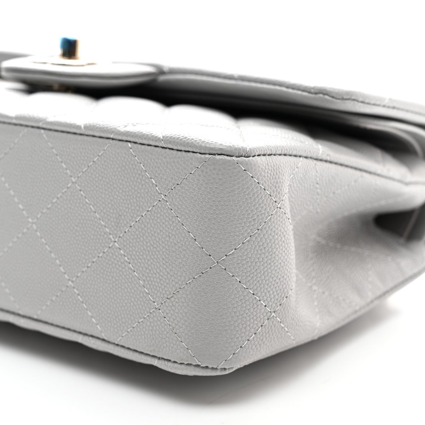 Caviar Quilted Small Double Flap Grey