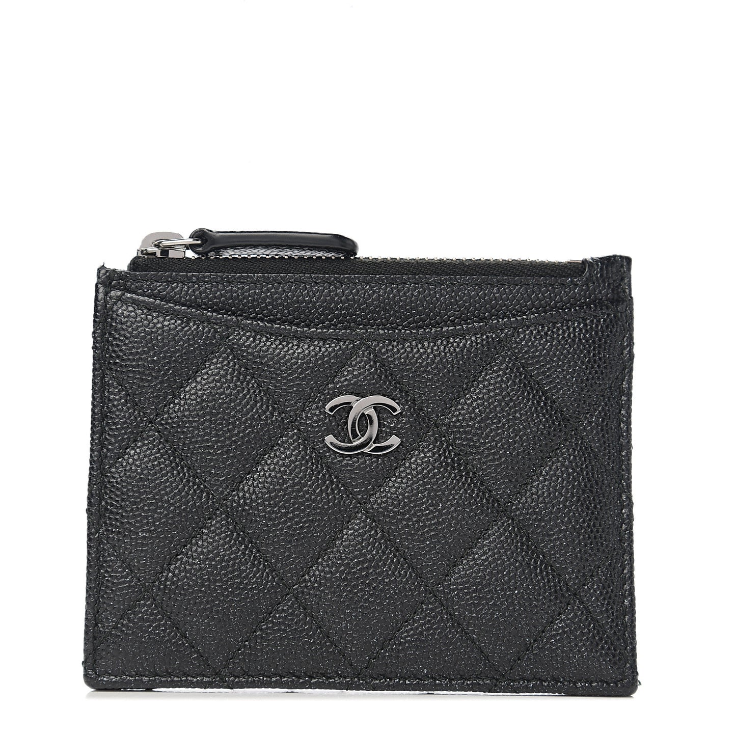 Iridescent Caviar Quilted CC Zip Card Holder Black