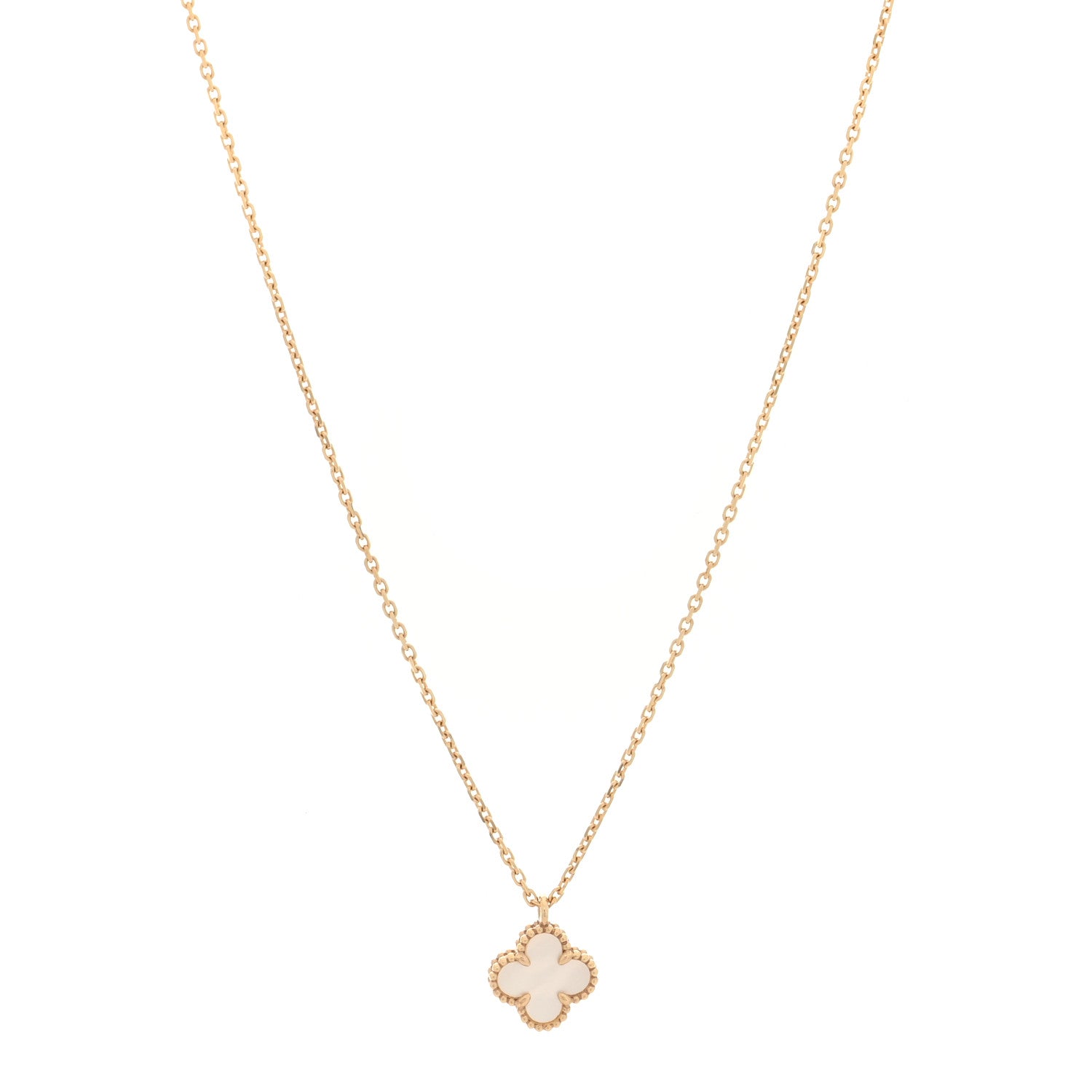 Van Cleef & Arpels 18K Yellow Gold Mother of Pearl Sweet Alhambra Pendant Necklace 1 of 5
