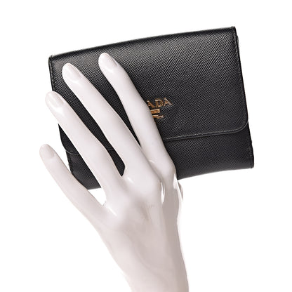 Prada Saffiano Metal French Flap Compact Wallet Black 2 of 7