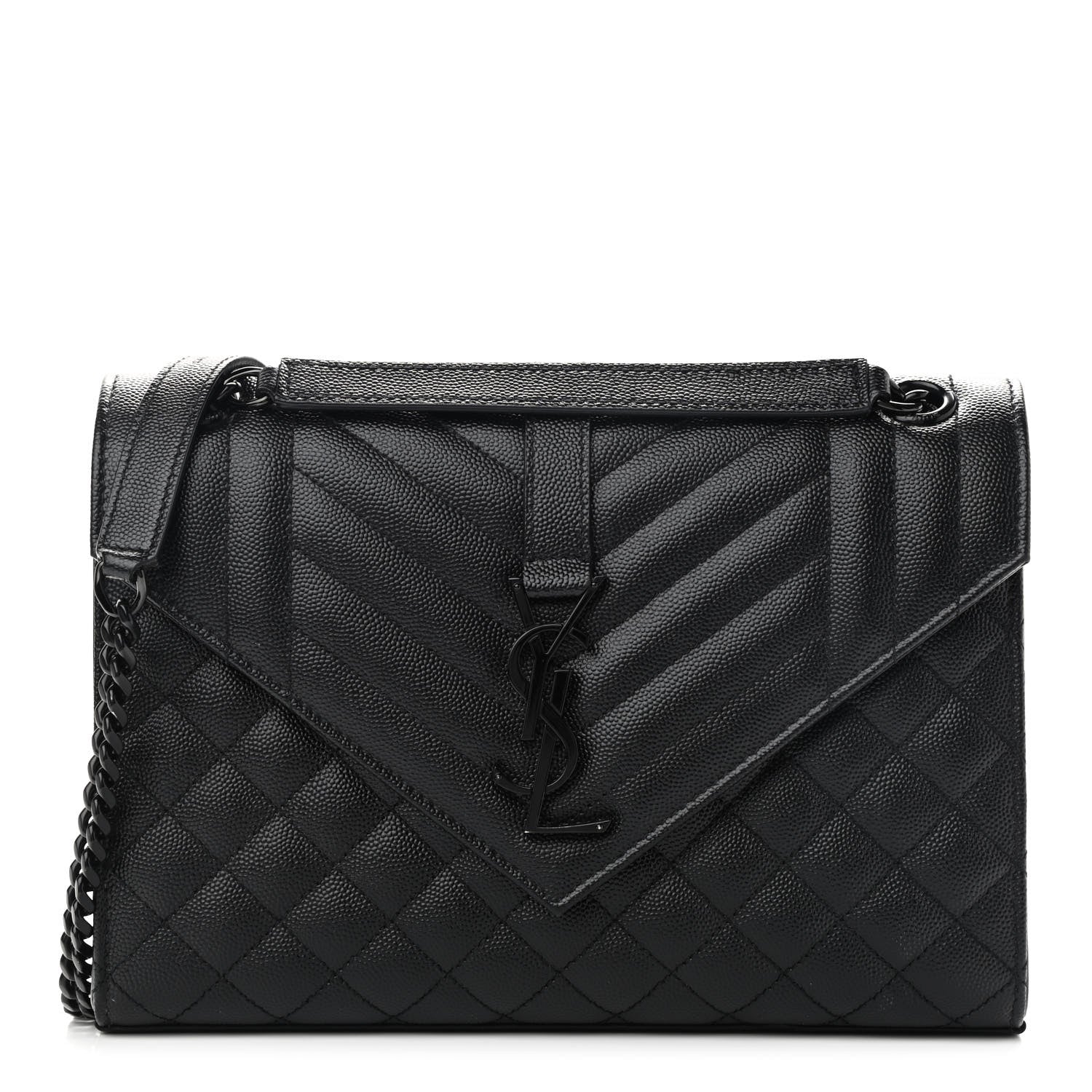 Saint Laurent Grain De Poudre Textured Mixed Matelasse Triquilt Medium Monogram Satchel Black 1 of 9