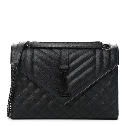 Saint Laurent Grain De Poudre Textured Mixed Matelasse Triquilt Medium Monogram Satchel Black 1 of 9