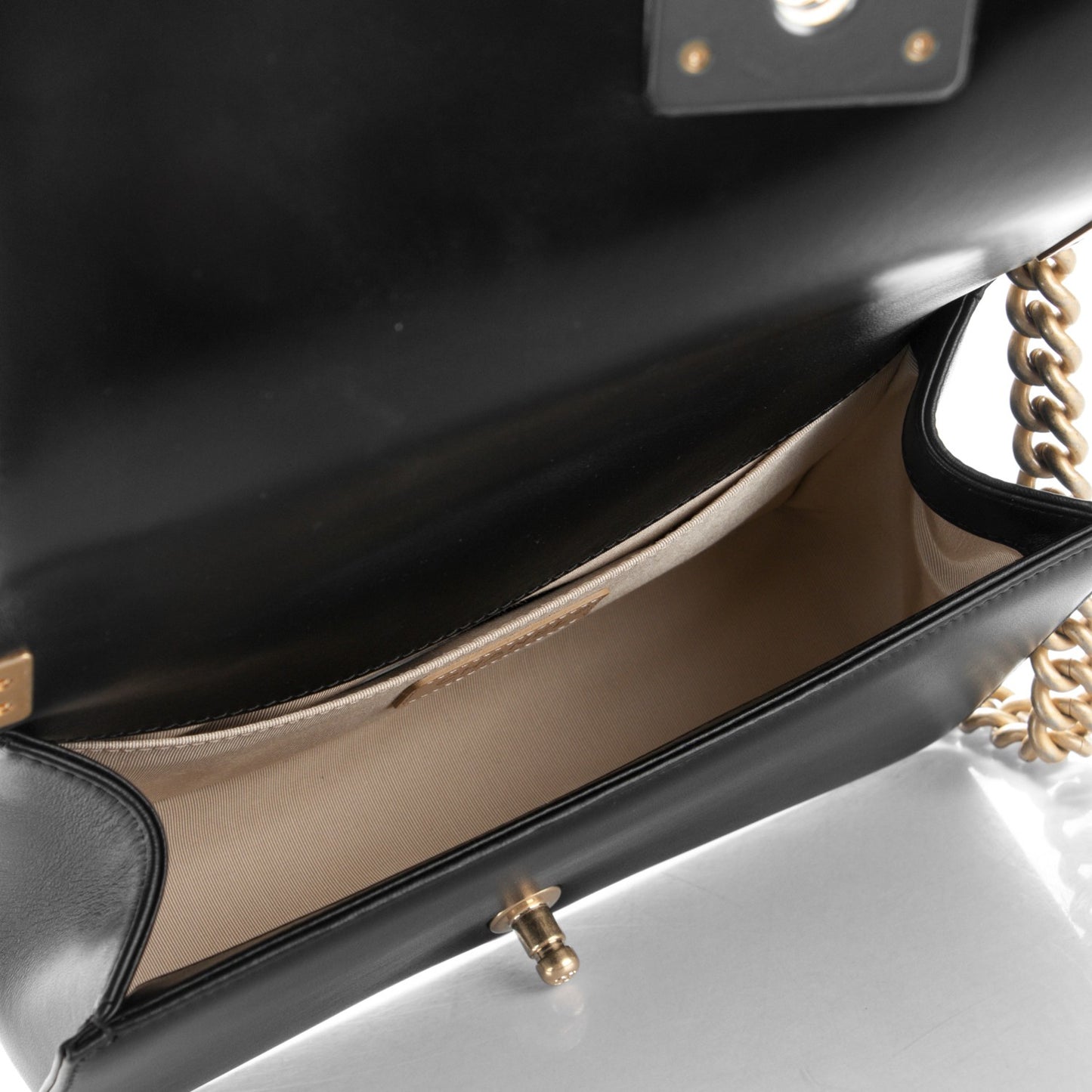 Lambskin Quilted Medium Chain Detail Boy Flap Black