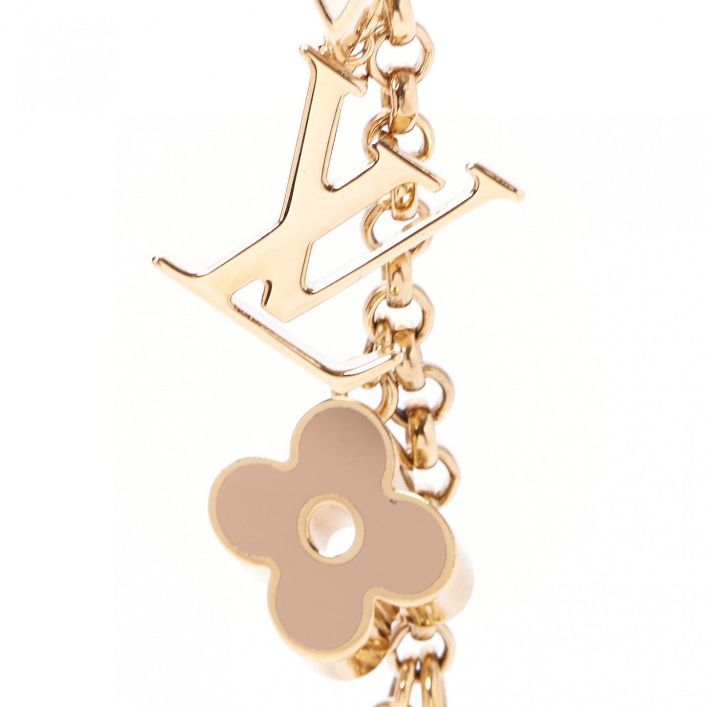 Brass Enamel Fleur De Monogram Bag Charm Chain Gold