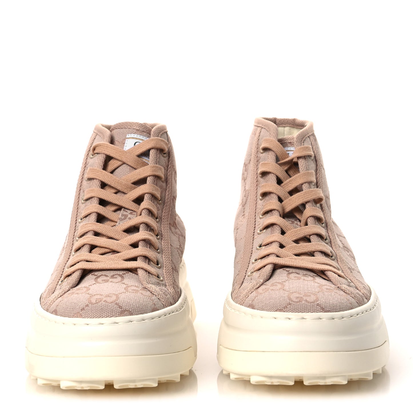New Canvas GG Monogram Womens Tennis 1977 High Top 55mm Platform Sneakers 38 Skin Rose Dark Skin Rose