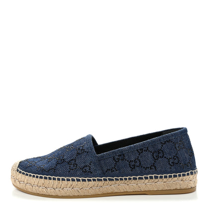 Gucci Denim Crystal GG Monogram Espadrilles 41 Blue 1 of 10