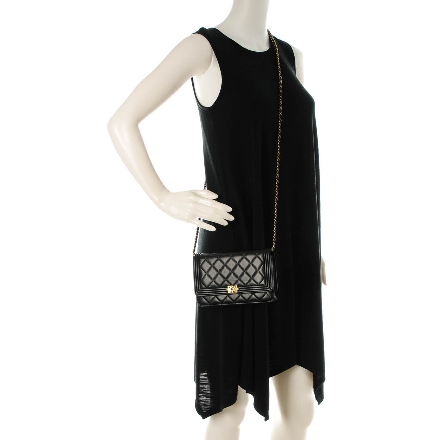 Lambskin Quilted Boy Wallet On Chain WOC Black
