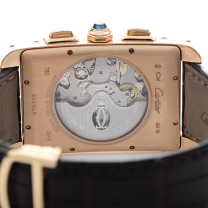 Cartier 18K Pink Gold Alligator 31.5mm Tank Americaine Chronograph Automatic Watch Brown 5 of 9