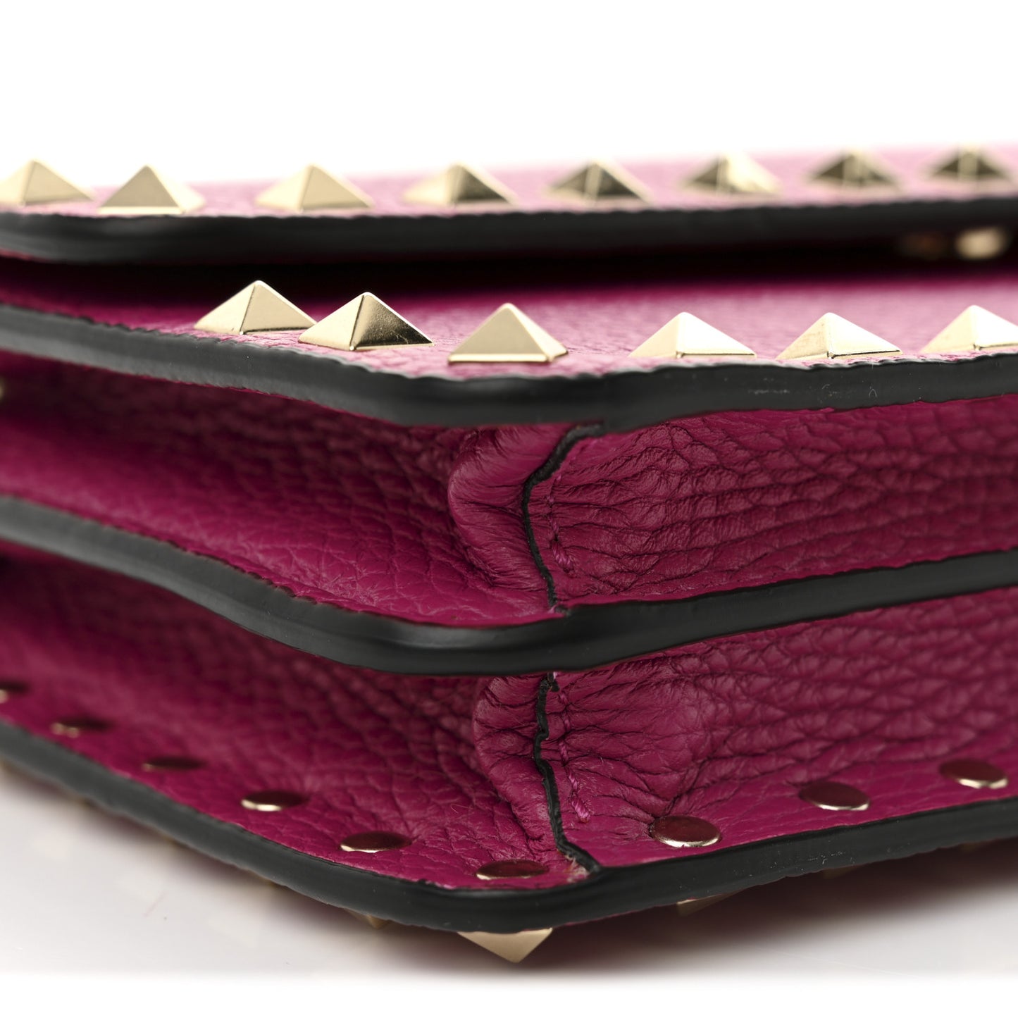 Pebbled Calfskin Rockstud Flap Wallet On Chain Rose Violet