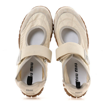 Miu Miu Technical Fabric Suede Womens Tyre Ballerina Flats 36.5 Ivory 2 of 8