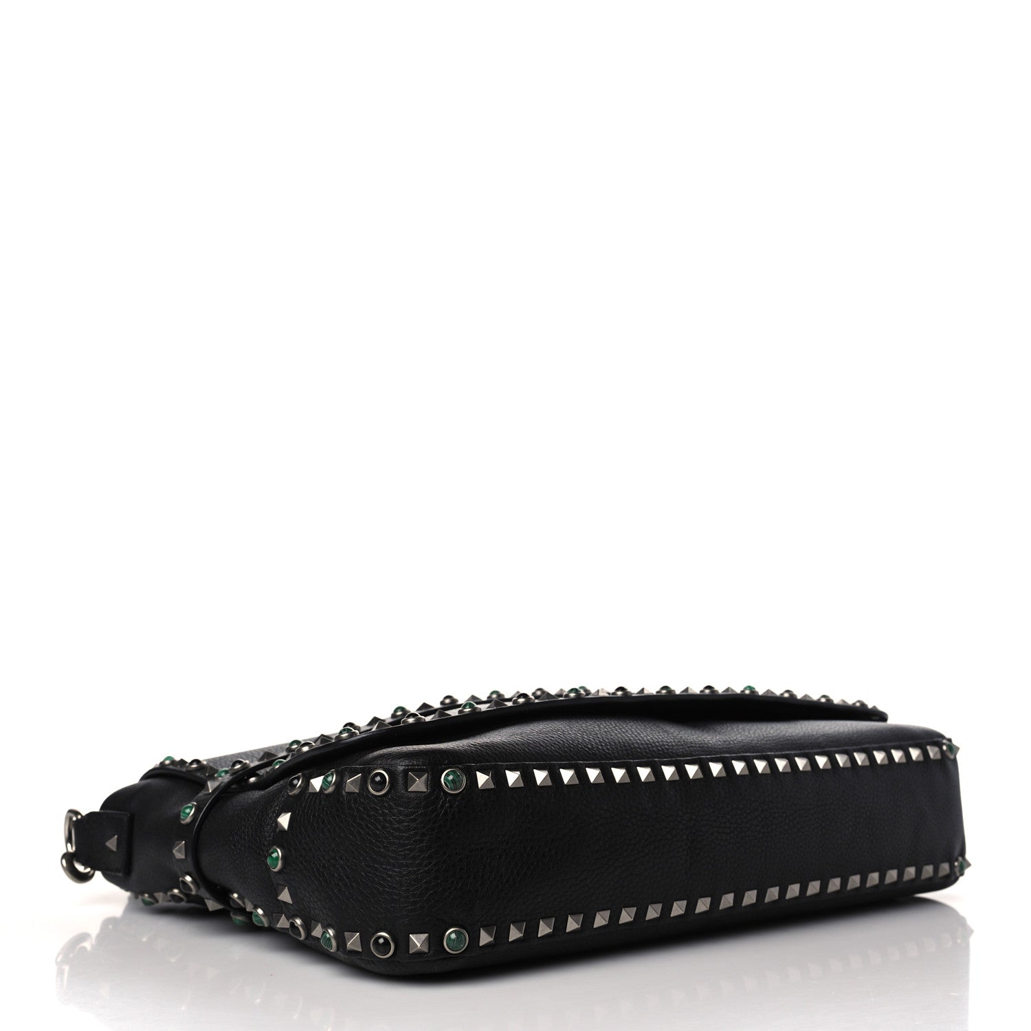 Valentino Garavani Pebbled Calfskin Rockstud Rolling Flap Messenger Bag Black 4 of 8