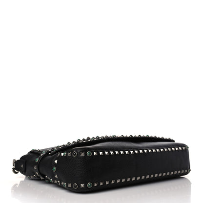 Valentino Garavani Pebbled Calfskin Rockstud Rolling Flap Messenger Bag Black 4 of 8