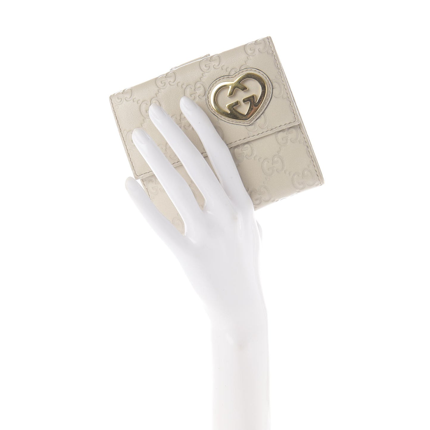 Guccissima Lovely Heart French Flap Wallet White