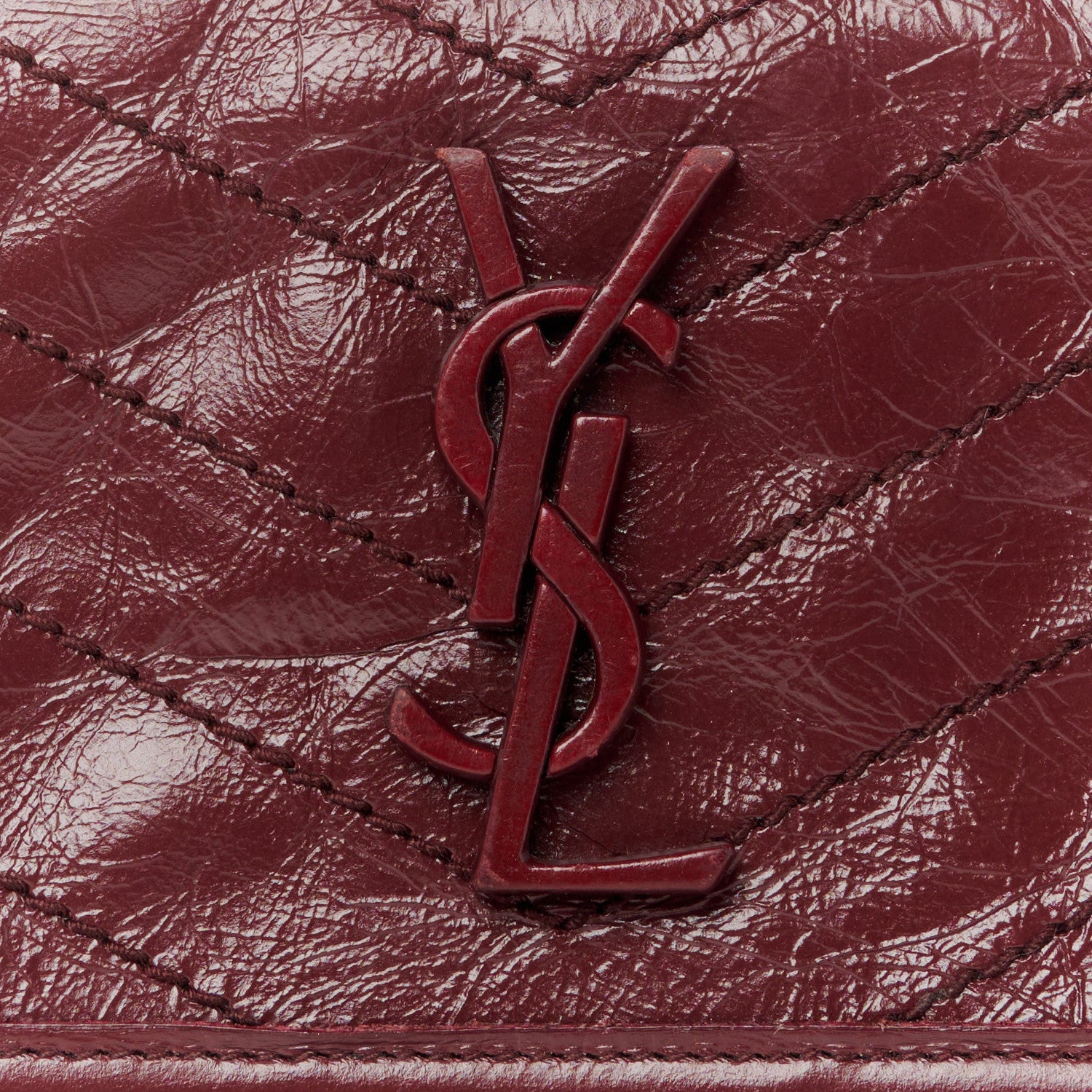 Saint Laurent Crinkled Calfskin Matelasse Monogram Niki Wallet Rouge Legion 8 of 8
