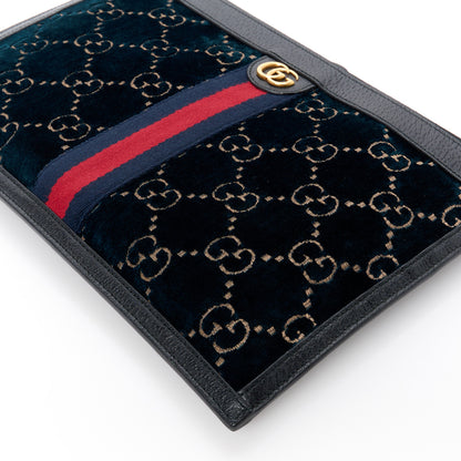 Gucci Velvet GG Monogram Textured Calfskin Web Ophidia Wristlet Blue Beige Black 11 of 12