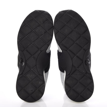 Chanel Glitter Stretch Fabric CC Sneakers 36 Black Silver 7 of 11