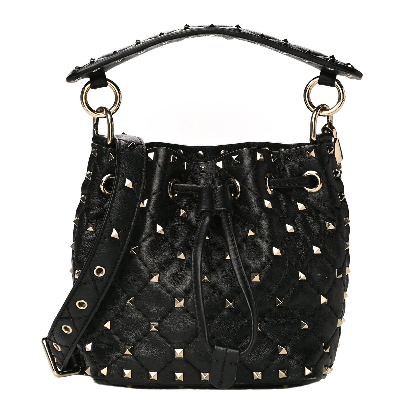 Nappa Mini Rockstud Spike Bucket Bag Black