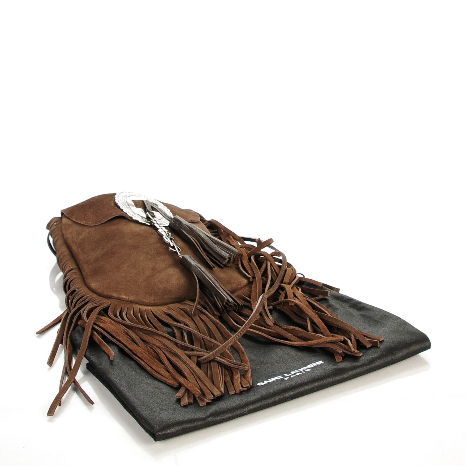Saint Laurent Suede Fringe Flat Anita Crossbody Bag Coffy Marrone 4 of 7