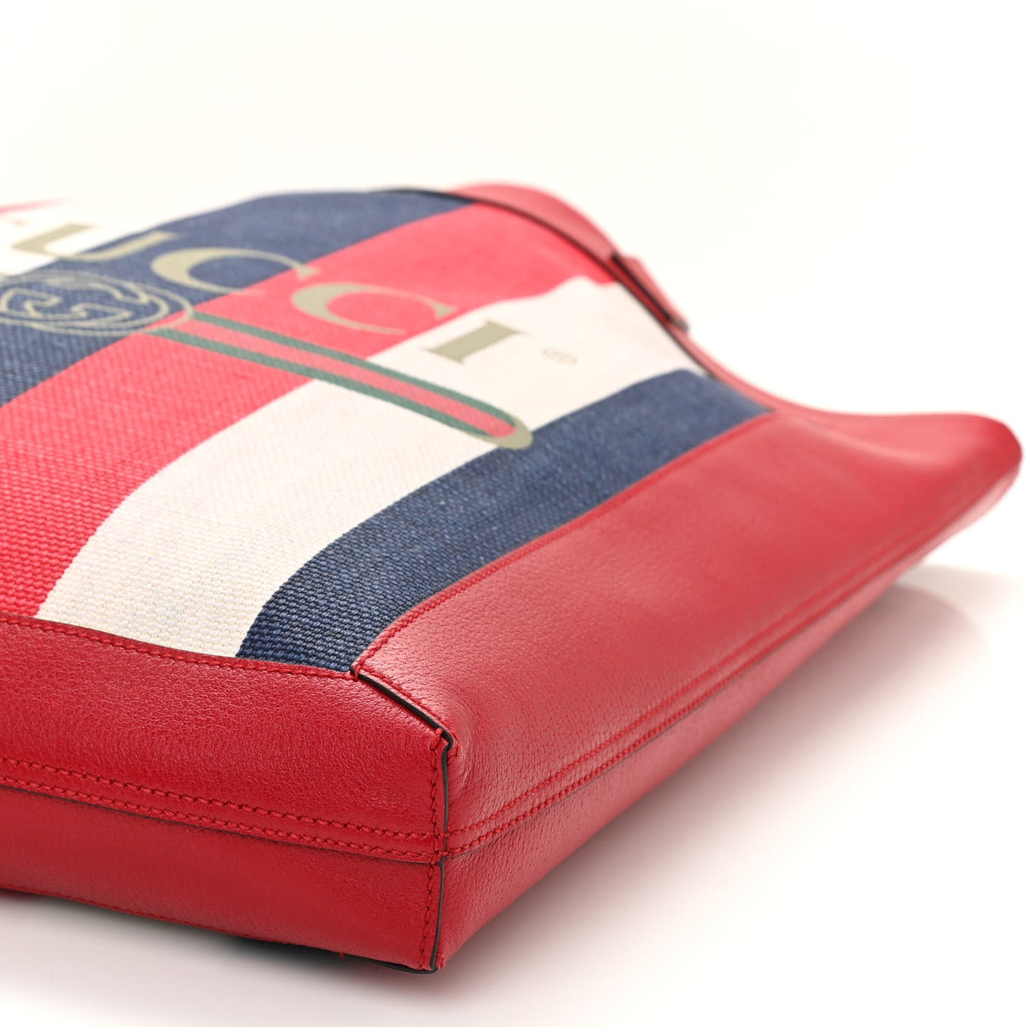 Canvas Calfskin Sylvie Stripe Logo Mens Tote Red White Blue