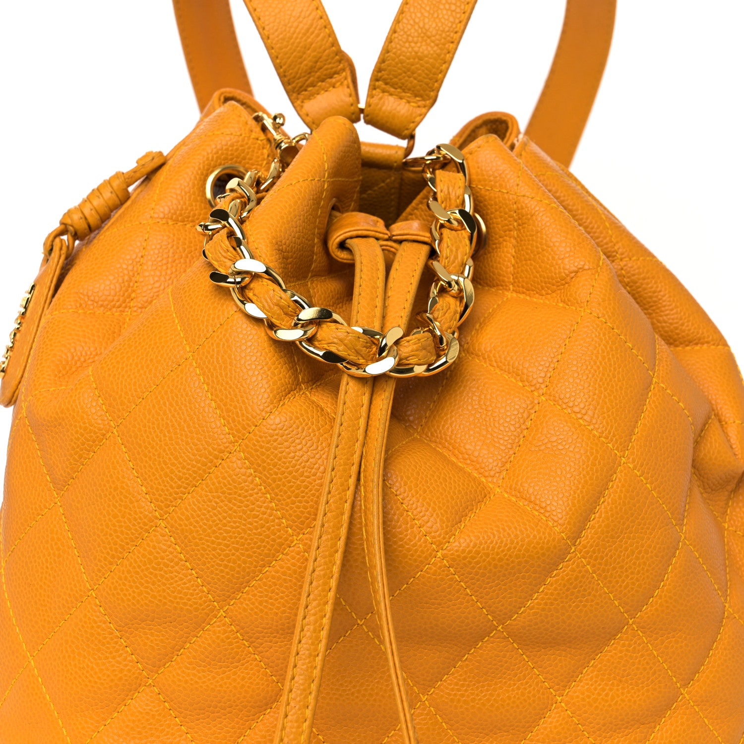 Chanel Caviar Quilted Drawstring Backpack Yellow 8 of 15