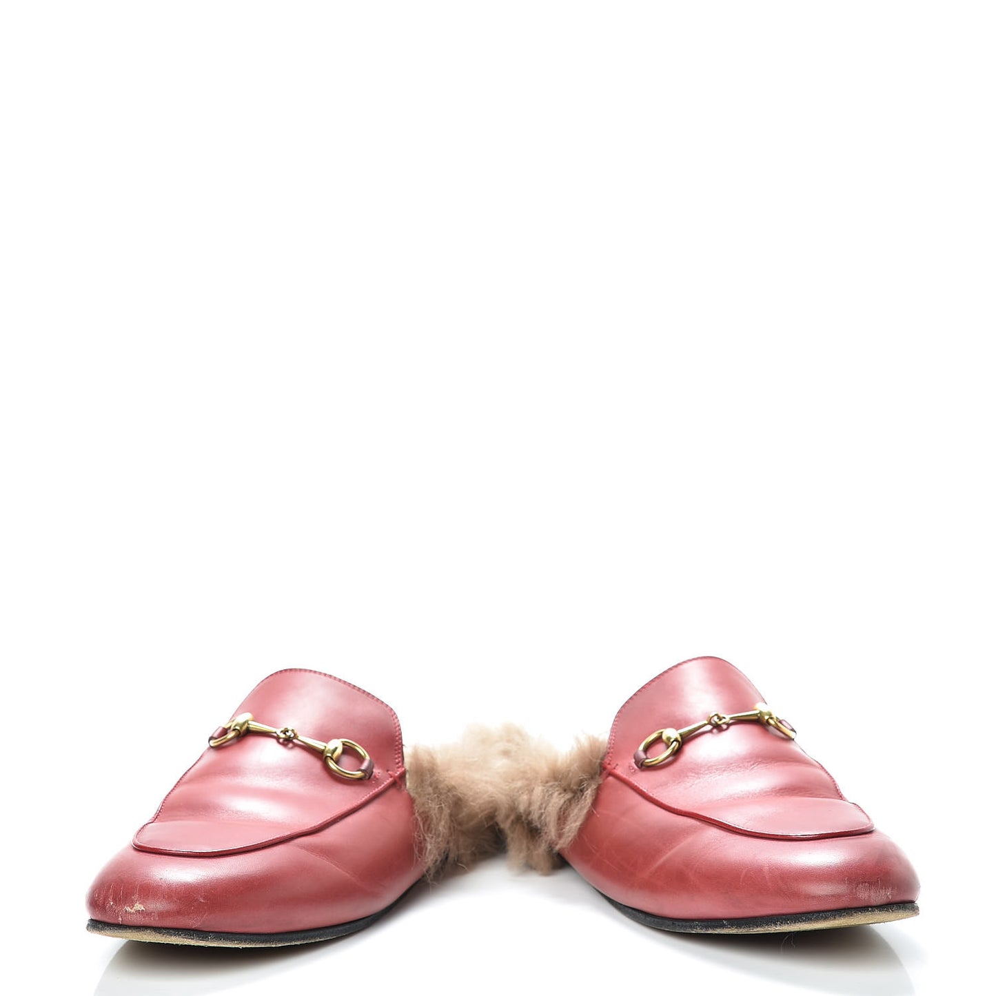 Betis Glamour Calfskin Fur Womens Princetown Slippers 40.5 Hibiscus Red Naturale