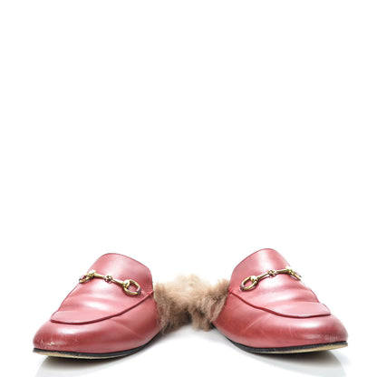 Gucci Betis Glamour Calfskin Fur Womens Princetown Slippers 40.5 Hibiscus Red Naturale 6 of 20