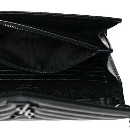 Saint Laurent Grain De Poudre Matelasse Chevron Monogram Chain Wallet Black 5 of 12
