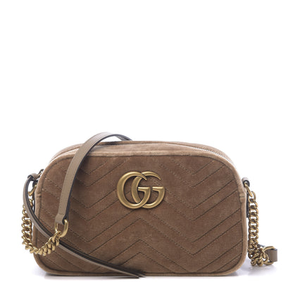 Gucci Velvet Matelasse Small GG Marmont Chain Shoulder Bag Taupe 1 of 10