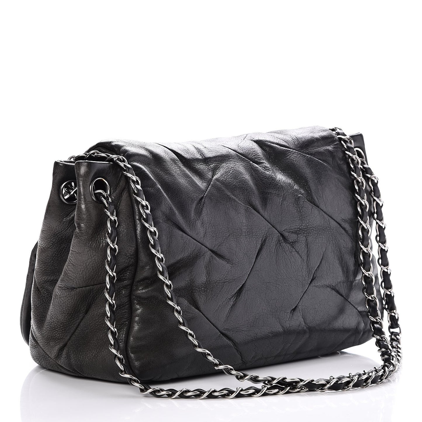 Iridescent Calfskin Glint Accordion Flap Black