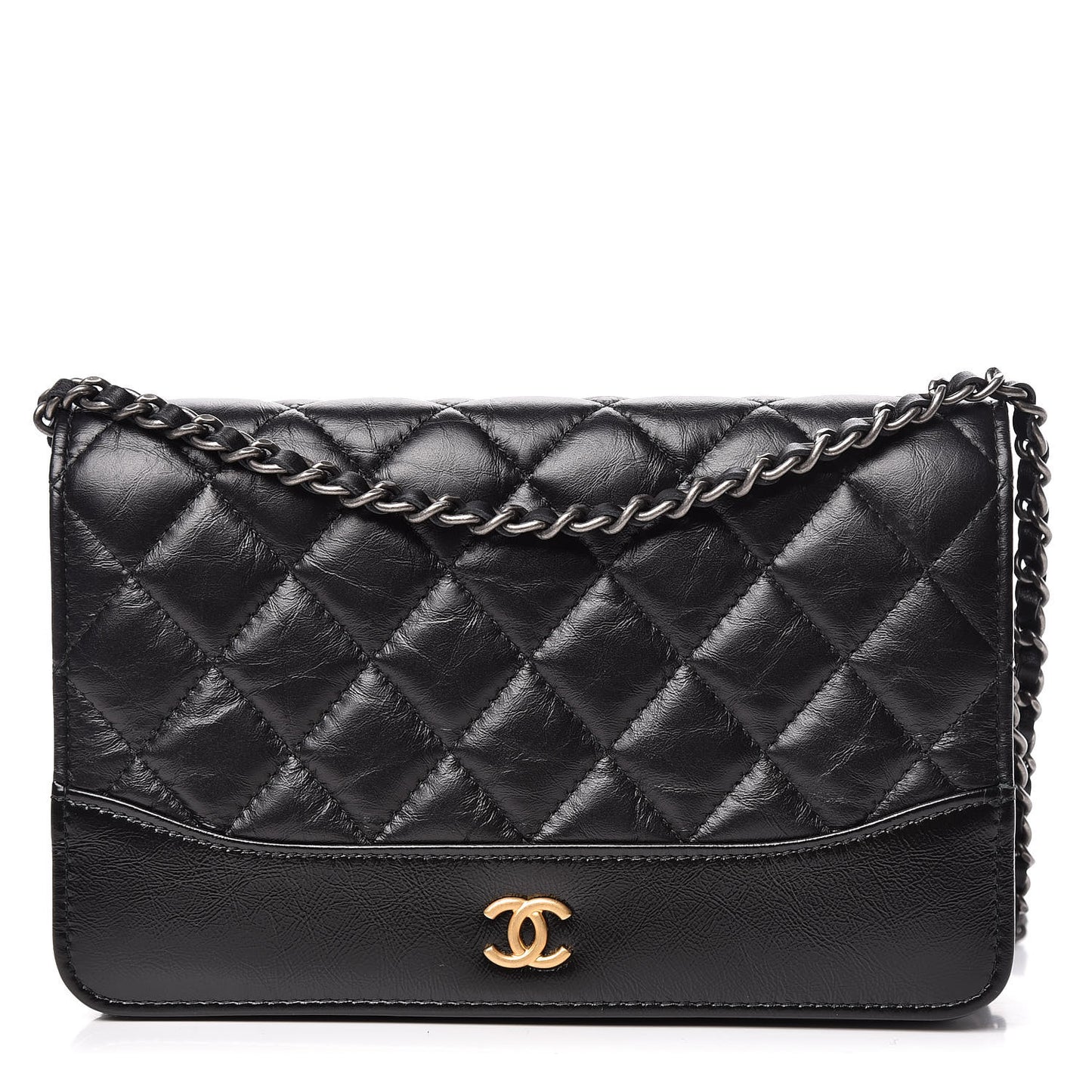 Aged Calfskin Quilted Gabrielle Wallet On Chain WOC Black