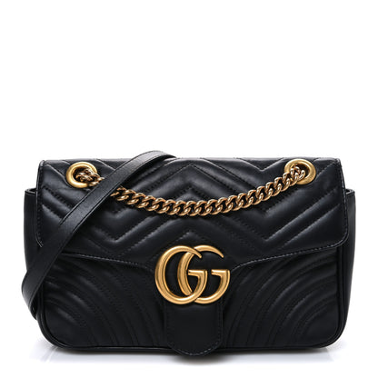 Gucci Calfskin Matelasse Small GG Marmont Shoulder Bag Black 1 of 10