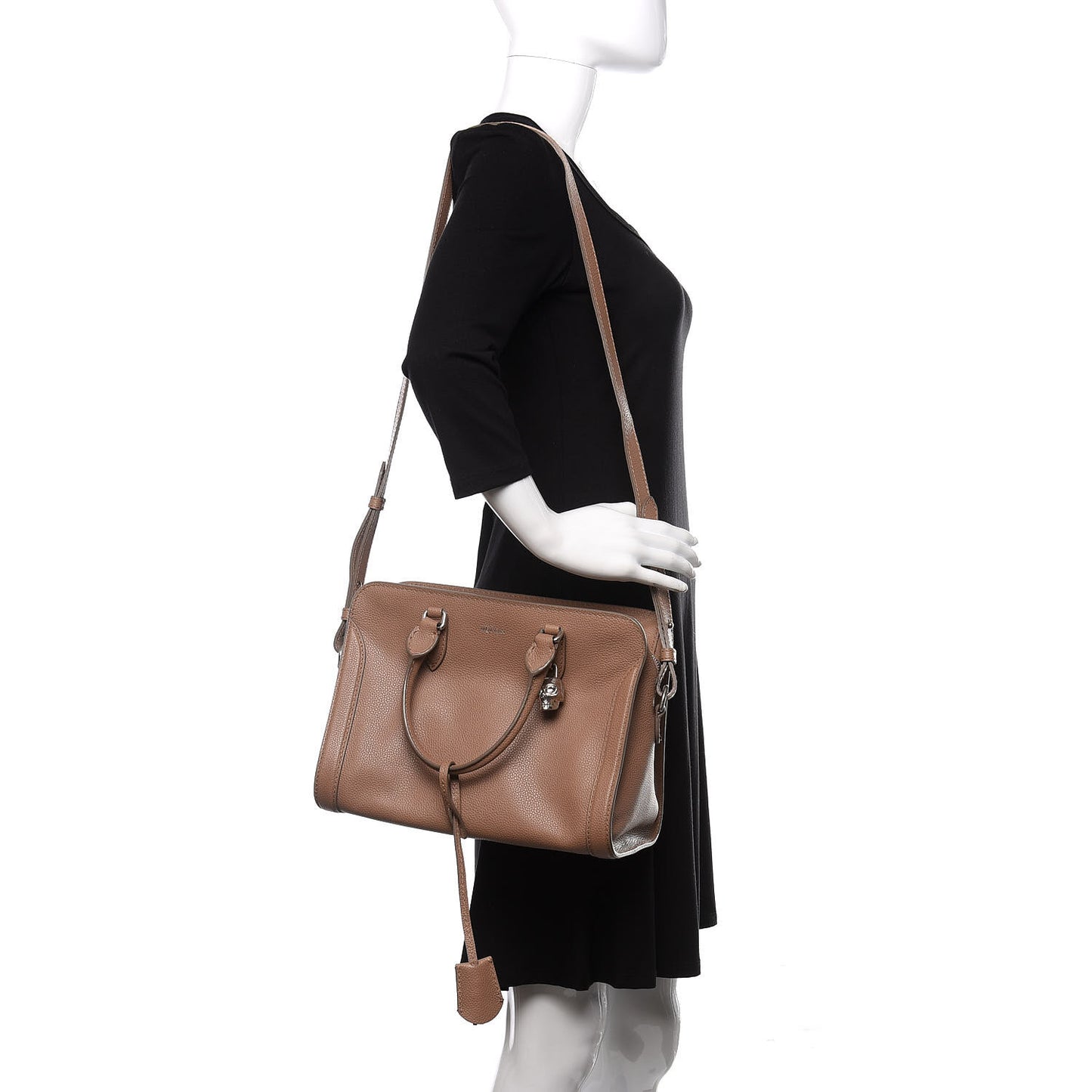 Pebbled Calfskin Small Skull Padlock Zip Around Tote Tan