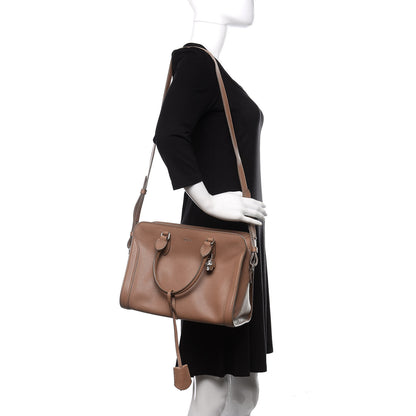 Alexander McQueen Pebbled Calfskin Small Skull Padlock Zip Around Tote Tan 1 of 12
