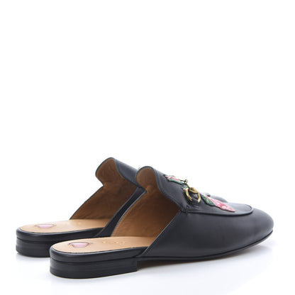 Gucci Calfskin Flower Embroidered Princetown Slippers 41 Black 4 of 10