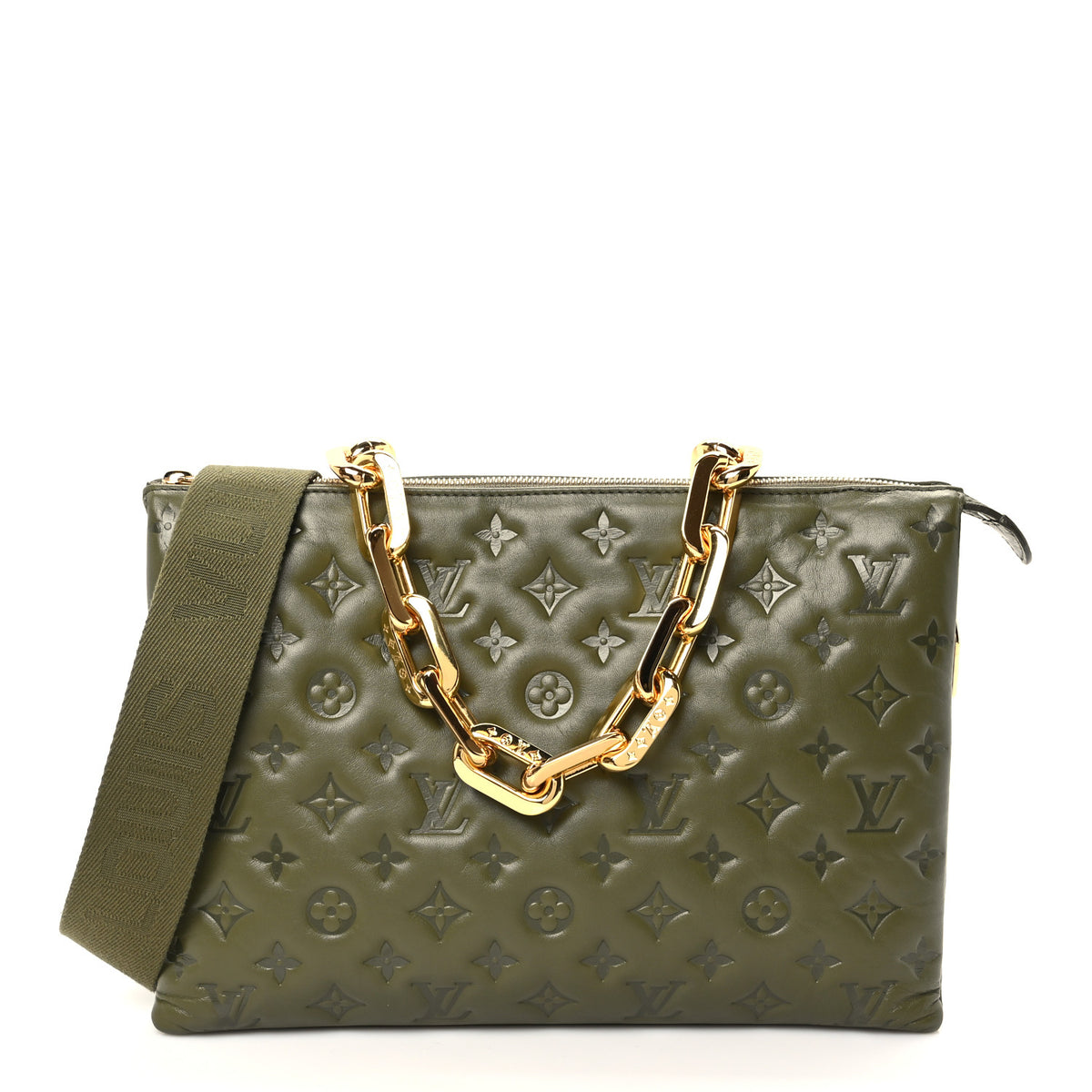 Lambskin Embossed Monogram Coussin MM Khaki