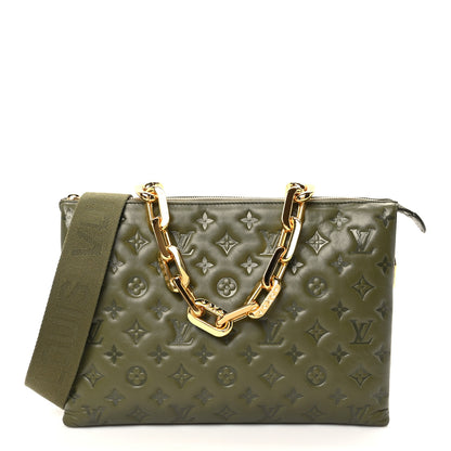 Louis Vuitton Lambskin Embossed Monogram Coussin MM Khaki 1 of 10