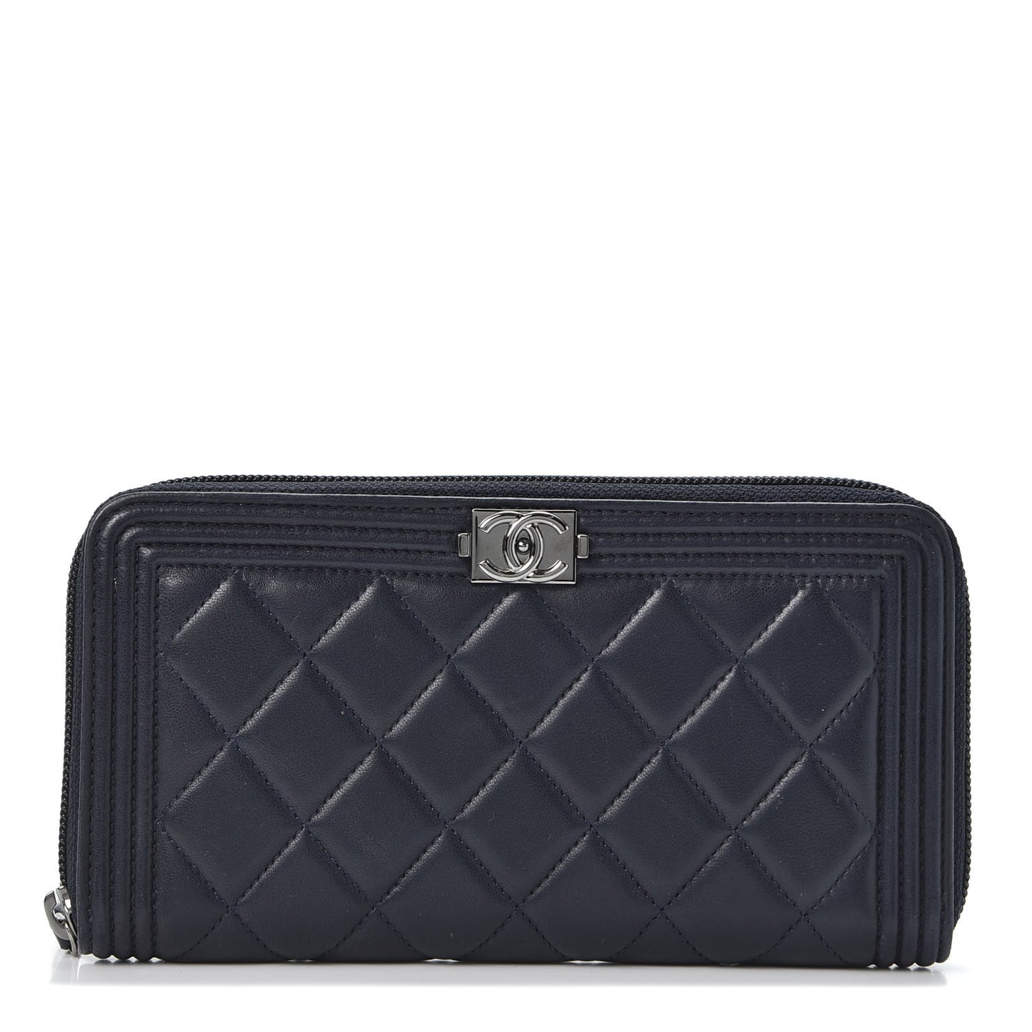 Lambskin Quilted Boy Zip Around Wallet Navy