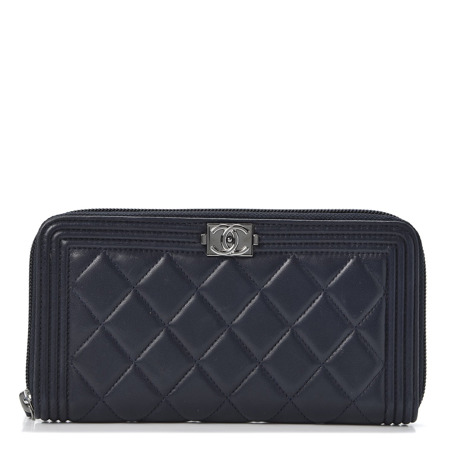Chanel Lambskin Quilted Boy Zip Around Wallet Navy 1 of 10