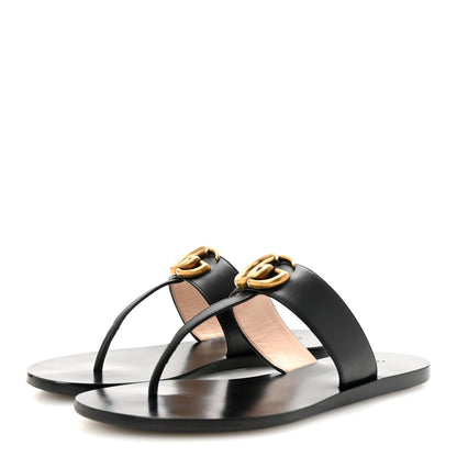 Gucci Calfskin GG Marmont Thong Sandals 35 Black 4 of 9